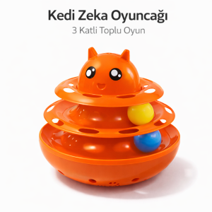 Hacıyatmaz Kedi Oyuncağı 3 Katlı Toplu Zeka Oyuncağı 20x21 cm – Devrilmez Interaktif  Oyuncağı