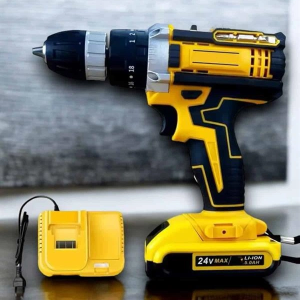 Çift Bataryalı Metal Dişli Darbeli Şarjlı Matkap Seti 24w Güç Ve 24 Parça Aksesuar
