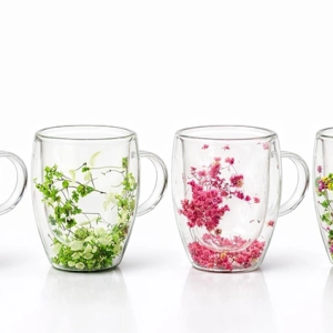 Çift Camlı Çiçekli Kupa Bardak Alk4468