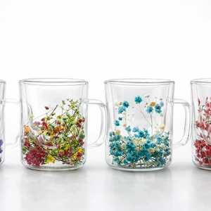 Çift Camlı Çiçekli Kupa Bardak Alk4469