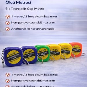 Mini Şerit Metre 1 Metre 3FT Anahtarlık Ölçü Metresi Taşınabilir Cep Metre 6 Adet