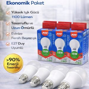 Max Energy 15W LED Ampul E27 Duy 6500K Beyaz Işık 1100 Lümen Tasarruflu Ampul 5 Adet
