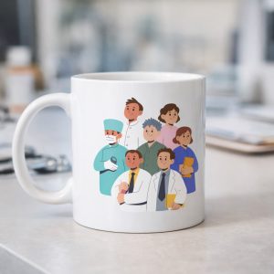 Sağlık Çalışanları Temalı Porselen Kupa MODEL 166 – Doktor Hemşire Tasarımlı Hediye Kahve Kupası – Sağlıkçıya Anlamlı Hediye