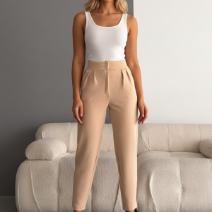 Kadın İthal Krep Full Likralı Havuç Pantolon