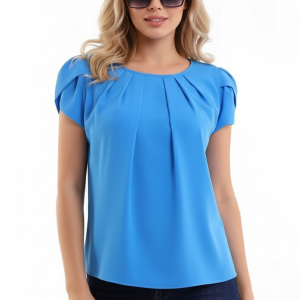 Yuvarlak Pileli Yakalı Kol Detaylı Rahat Kesim Kısa Kol Şık Ve Cool Bluz