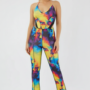 Boyundan Bağlamalı Askılı U Yaka Degrade Batik Ters Pis Dikiş Fit Kalıp Kolsuz Cool Ve Bluz