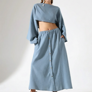 Bohem Tarz Kokonat Düğmeli A Form Müslin Etek - %100 Pamuk