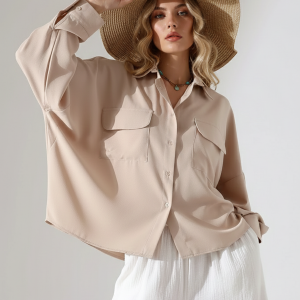 Oversize Maroken Gömlek – Kapaklı Cepli Bol Kalıp