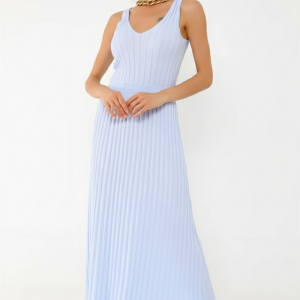 Ön Arka V Yaka Askılı Likralı Yumuşak Uzun Elbise