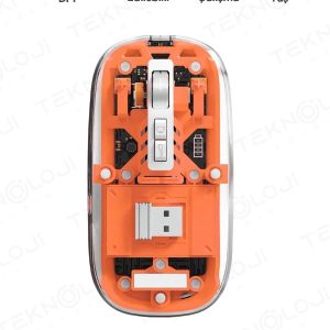 Bluetooth Usb Çift Modlu Sessiz Mouse, Şeffaf Mıknatıslı Kapaklı, Type-c Şarjlı, Dpı Ayarlı, Kablosuz 10m Çekim Mesafeli, Masaüstü Kısayol Tuşlu, Taşı