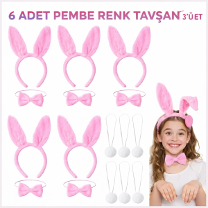 Full Pembe Renk Tavşan Sahne Seti 639lı Set Taç Papyon Kuyruk