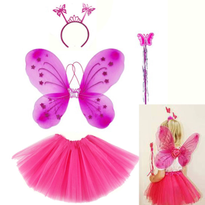 Fuşya Kelebek Kostümü - Fuşya Kelebek Kostüm Aksesuar Seti 4 Parça