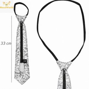 Gümüş Renk Pul Payetli Işıltılı Parti Kravatı 33 cm