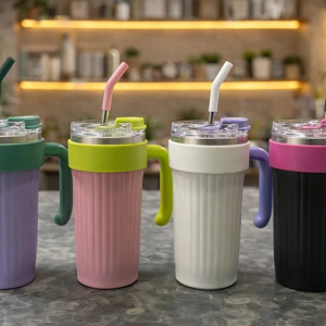 Isı Muhafazalı Kulplu Ve Pipetli Çelik Termos Kupa Alk4632