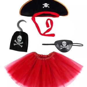 Korsan Şapkası Eteği Kancası ve Göz Maskesi Kostüm Seti Kız Çocuk