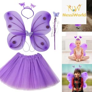 Lila Mor Kelebek Kostümü - Lila Mor Kelebek Kostüm Aksesuar Seti 4 Parça