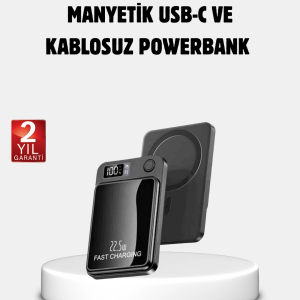 Manyetik Powerbank 15W Wireless Hızlı Şarj LED Ekranlı