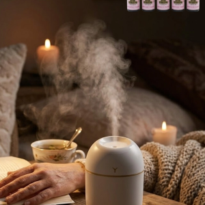 Mini Nemlendirici 5 Esans Hediyeli Led Işıklı Taşınabilir Aromaterapi Buhar Makinesi