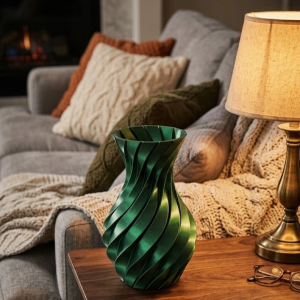 Parlak Yeşil Spiral 3d Baskı Vazo Şık Modern Dekoratif Obje