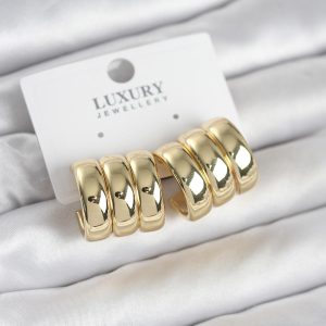 Pirinç Gold Renk Üçlü Görünüm Kadın Küpe - TJ-BKP11755