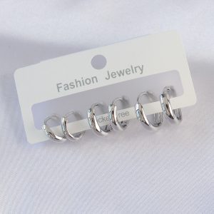 Pirinç Gümüş Renk Oval Bombeli Küpe Seti - TJ-BKP8997