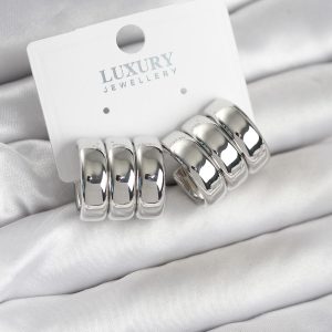 Pirinç Gümüş Renk Üçlü Görünüm Kadın Küpe - TJ-BKP11756