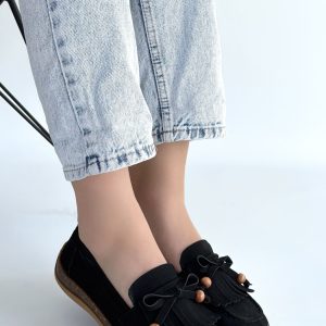 Boriy Siyah Deri Tozu Süet Babet Ayakkabı