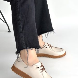 Guot Bej Cilt Bağcıklı Babet Ayakkabı