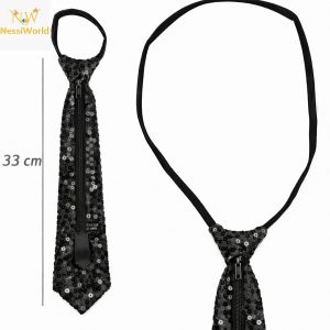 Siyah Renk Pul Payetli Işıltılı Parti Kravatı 33 cm