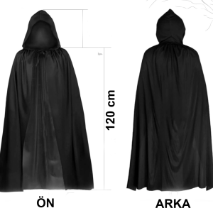 Siyah Uzun Pelerin 120 cm Kapüşonlu – Cosplay ve Parti Kostümü