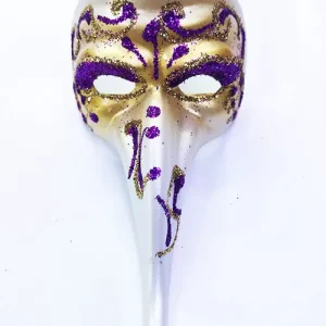 Mor Renk İşlemeli Seramik Malzemeden İmal Venedik Uzun Maske Magnet