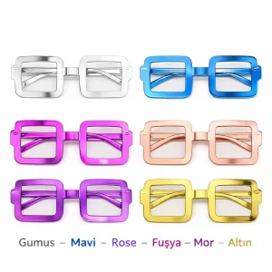 Kare Şekilli Parti Gözlüğü 12'li Set – 6 Renk ( Camsız )