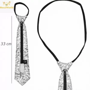 Gümüş Renk Pul Payetli Işıltılı Parti Kravatı 33 cm