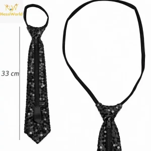 Siyah Renk Pul Payetli Işıltılı Parti Kravatı 33 cm