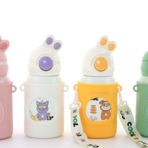 Tavşan Kulaklı Pipetli Çocuk Termosu - 500 Ml Paslanmaz Çelik Suluk Alk2309