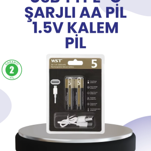 Type-c Usb İle Hızlı Şarj Edilebilir Aa Kalem Pil | 1.5v Lityum | Çiftli Paket