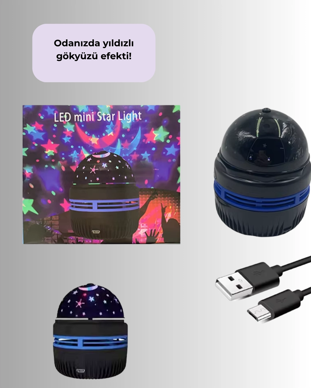 USB Galaxy Projektör Lamba – Romantik Atmosfer, Çocuk Odası, Parti ve Düğün Işığı - Görsel 2