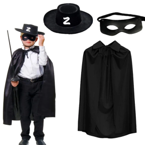 Zorro Pelerini Şapkası ve Maske Seti Çocuk Boy
