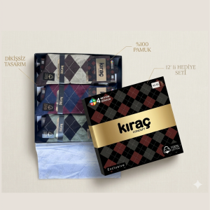 Kıraç Concept Exclusive Ekose Desenli Pamuklu Burun Dikişsiz Erkek Çorap Bileği Sıkmayan Lastik 12 Adet